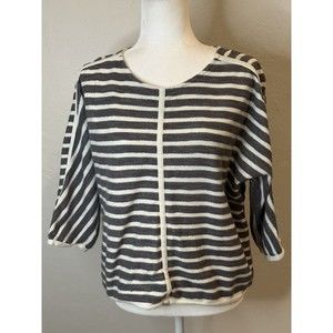 Madewell Women's Top Gray Striped Back-zip Pullover Size Large AU1723
